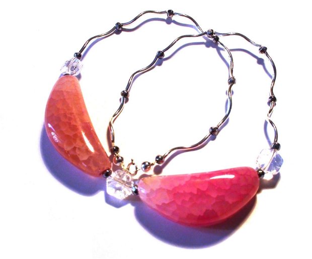 Colier Agate crabfire roz si argint 925 - CO251 - Colier roz delicat, colier romantic, cadou iubita, cadou sotie, colier cadou, bijuterii cadou