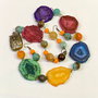 SET~SLICES OF HAPPINESS~ agate,cristale sticla fatetata,accesorii bronz