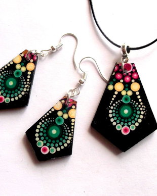 set bijuterii lemn cu mandala 42842