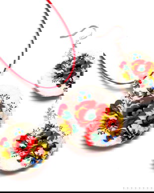 set bijuterii lemn cu maci 42687