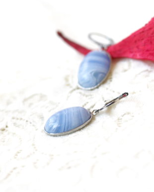 Cercei cu agate blue lace si otel inoxidabil