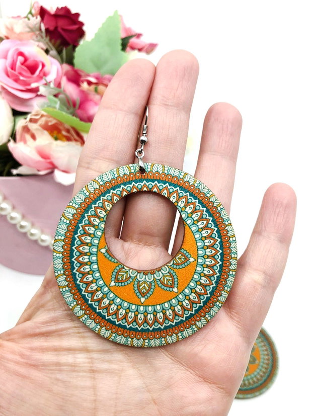 Cercei mari, cercei casual, cercei lemn. Cercei mandala