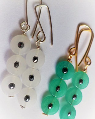 Cercei handmade din sarma,aventurin,cuartz roz si hematit