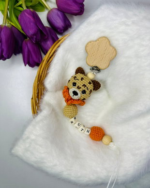 Lantisor pentru suzeta personalizat cu nume - leopard