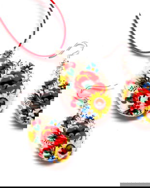 set bijuterii lemn cu maci 42686