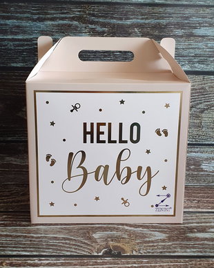 Cutie dar botez cu text Hello baby, cutie bani botez baby, cufar bani botez Hellor baby, cutie dar botez crem