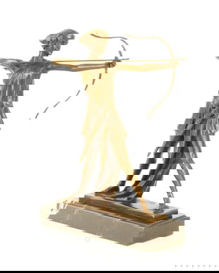 Zeita Diana - statueta din bronz pe soclu din marmura