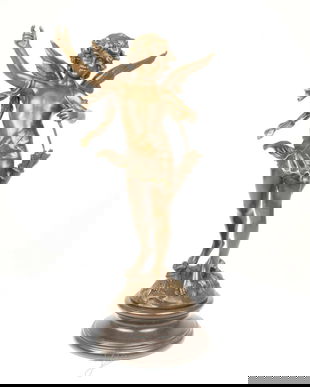 Cupidon - statueta din bronz pe soclu din marmura