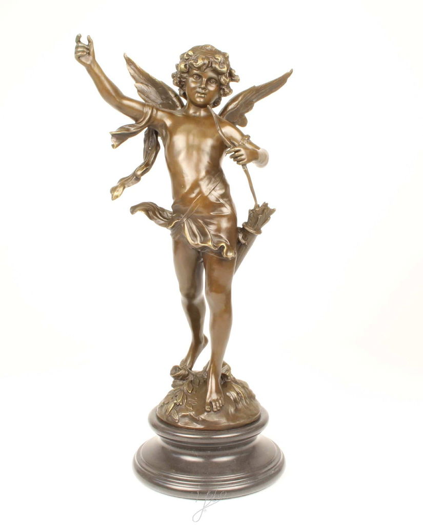 Cupidon - statueta din bronz pe soclu din marmura