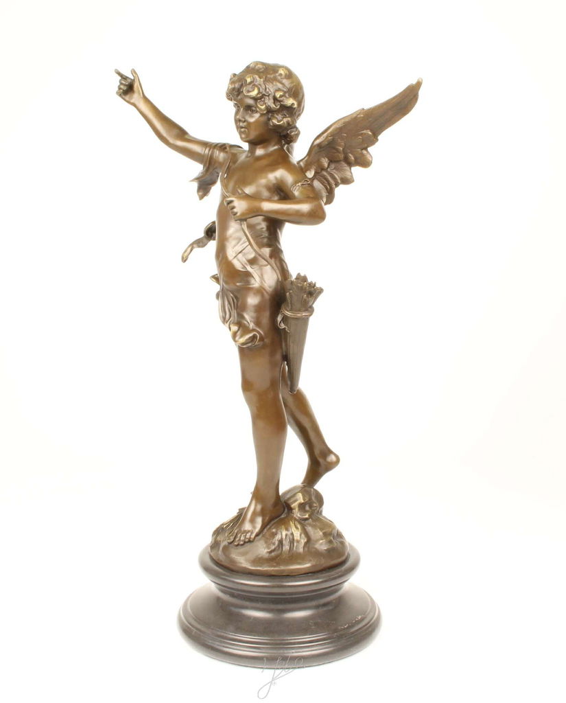 Cupidon - statueta din bronz pe soclu din marmura
