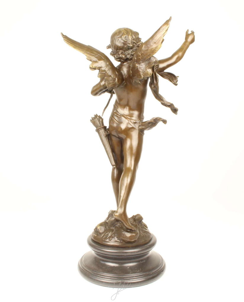 Cupidon - statueta din bronz pe soclu din marmura