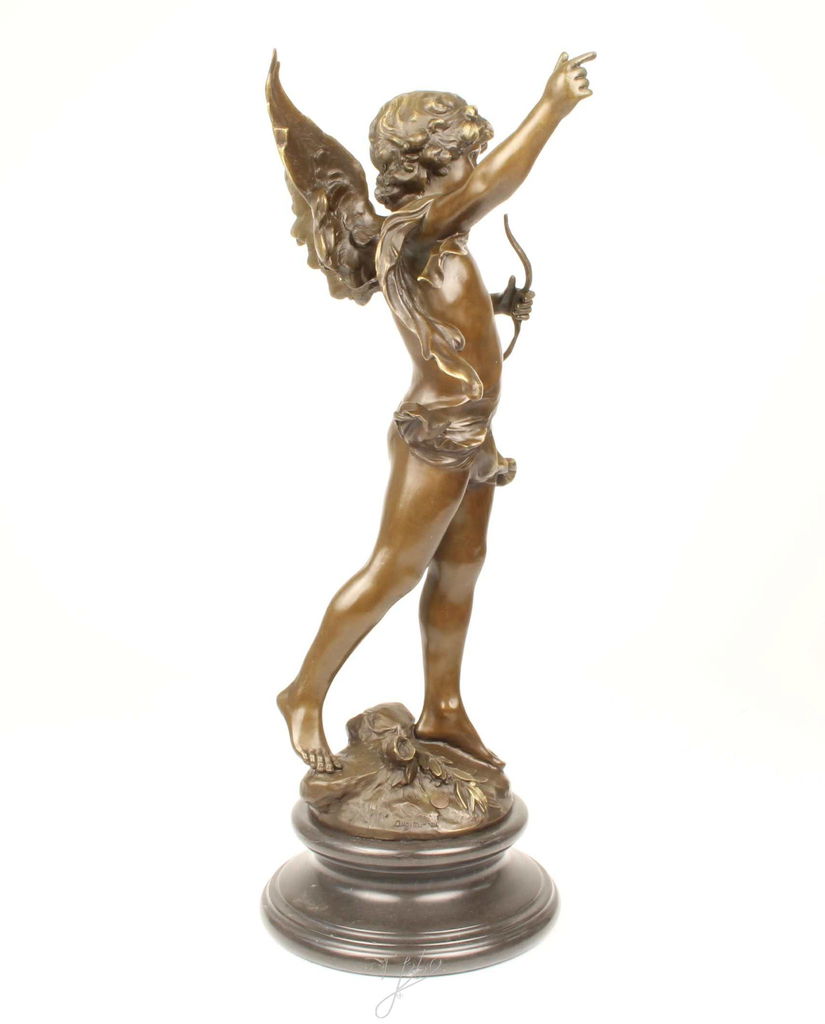 Cupidon - statueta din bronz pe soclu din marmura