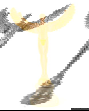 Icar- statueta din bronz pictat pe soclu din marmura