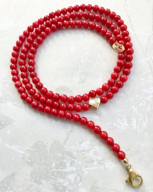 Colier CHOKER Coral rosu & inima aurie