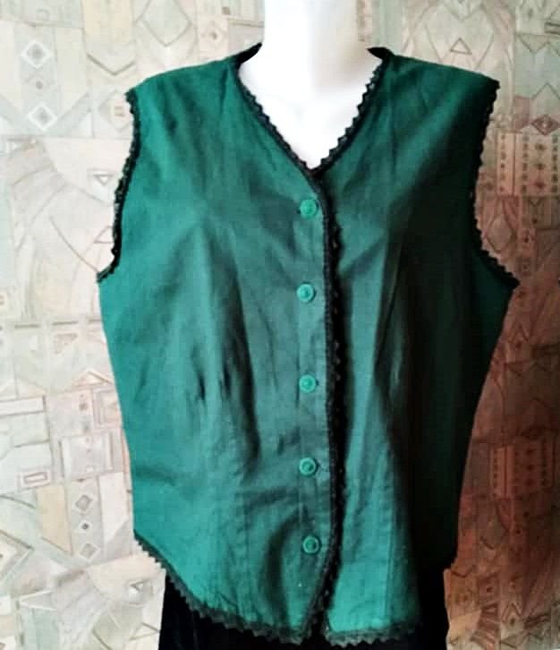 vesta de bumbac cu dantela , verde inchis