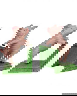 Set doua opritoare de carti verde cu purcelusi roz