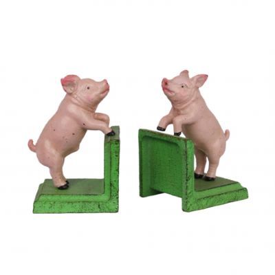 Set doua opritoare de carti verde cu purcelusi roz