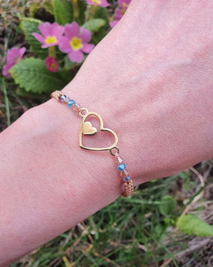 Bratara macrame cu charm inima si margele, Bratara subtire snur impletit