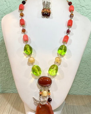 SET~SPRING SWEET FACE~agate,murano,carneol,hematit,toho,zamac argintat,accesorii argintate