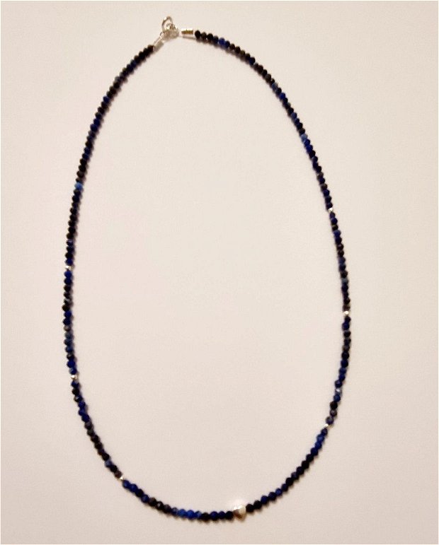 Colier lapis lazuli 2.5mm si argint cu inima
