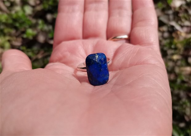 Inel Lapis lazuli microfatetat, Pirita si Argint 925 - IN1151 - Inel albastru delicat, inel pietre semipretioase, cadou romantic, inel cadou, cadou sotie, bijuterii cadou, cadou iubita, cristale vindecatoare, cristale de colectie