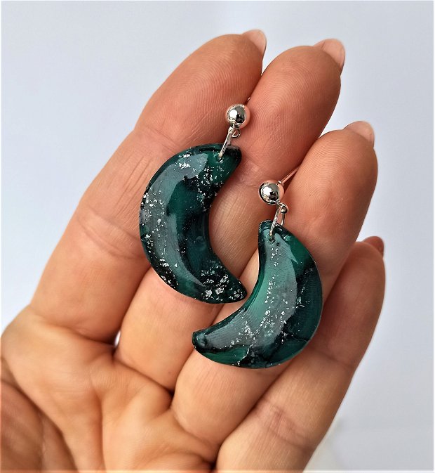 Cercei marmorati verde/negru/argintiu * Handmade Polymer Clay Earrings