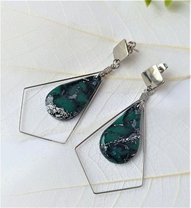 Cercei marmorati verde/negru/accesorii inox * Handmade Polymer Clay Earrings
