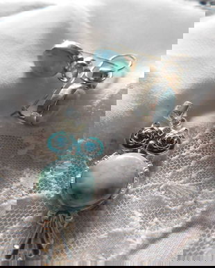 Larimar  original   din Republica Dominicana , cercei  argint si  pandant masiv  argint , superbe