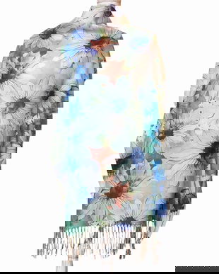Esarfa dreptunghiulara din vascoza, subtire, imprimeu cu margarete, 180 x 70 cm, model 3407