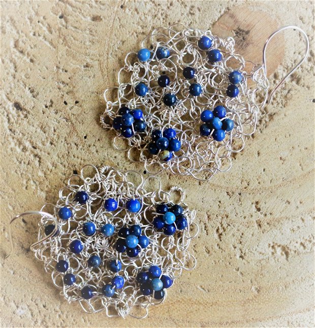 Cercei din sarma si sfere de lapis lazuli