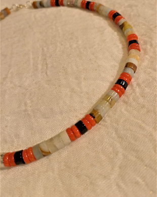 Colier surfer choker amazonit, jad, onix negru heishi argint unisex