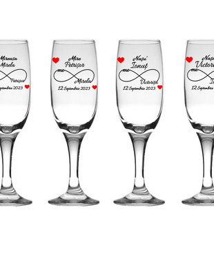 Set 4 pahare miri personalizate, pahare sampanie pentru nunta INFINIT LOVE