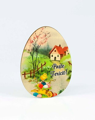 Felicitare Paste - Ou din lemn cu magnet