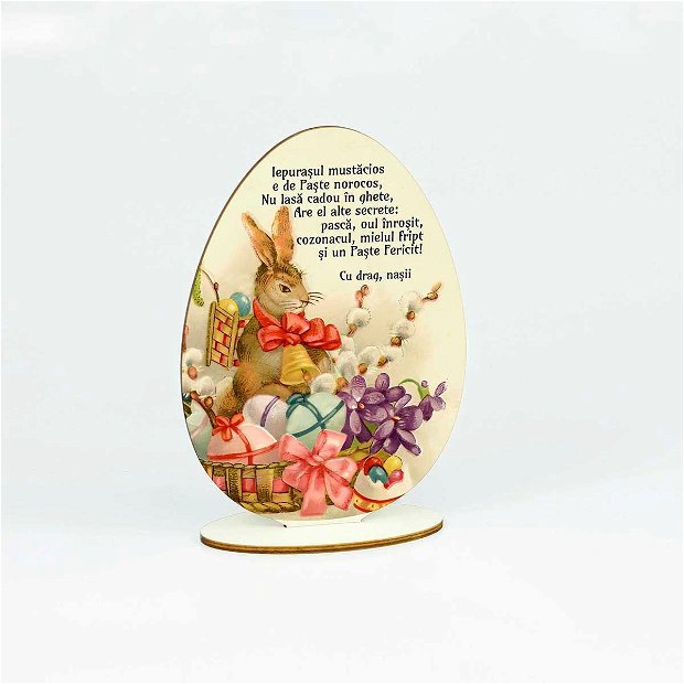 Decoratiune ou din lemn cu mesaj Paste