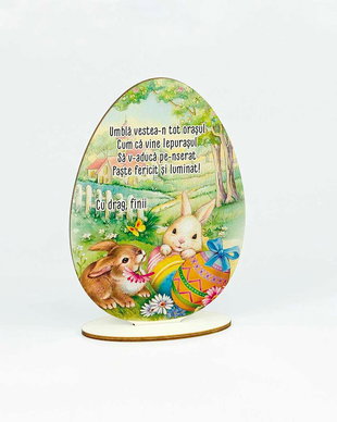 Decoratiune ou lemn cu mesaj pentru Paste
