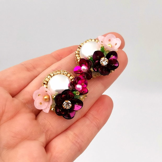 Rezervat Cercei - Bouquet Magenta Flowers & Pearls