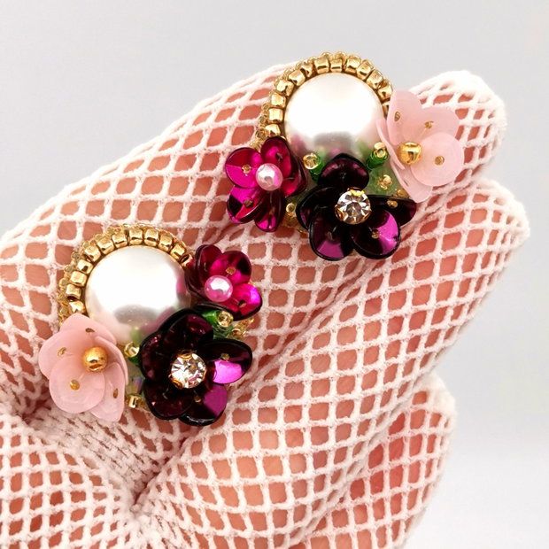 Rezervat Cercei - Bouquet Magenta Flowers & Pearls
