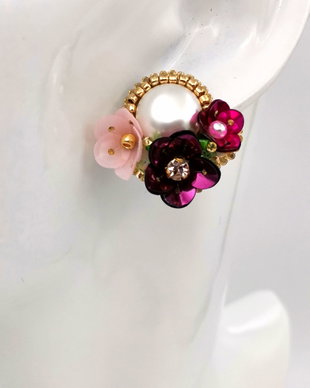 Rezervat Cercei - Bouquet Magenta Flowers & Pearls