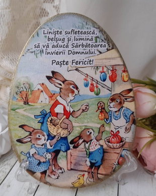 Felicitare din lemn cu mesaj de Paste