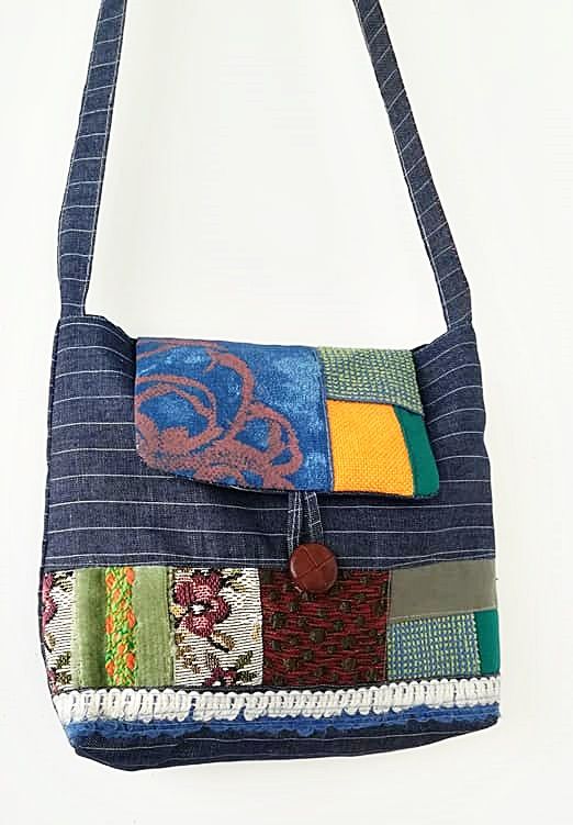 geanta denim si colaj colorat