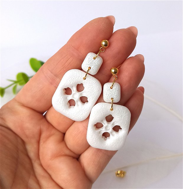 Cercei alb perlat/accesorii inox auriu * Handmade Polymer Clay Earrings