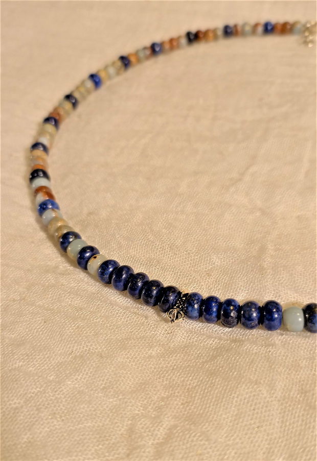 Colier surfer necklace vajra argint lapis lazuli impression jasper, unisex- Transport gratuit