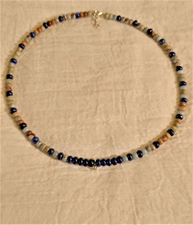 Colier surfer necklace vajra argint lapis lazuli impression jasper, unisex- Transport gratuit