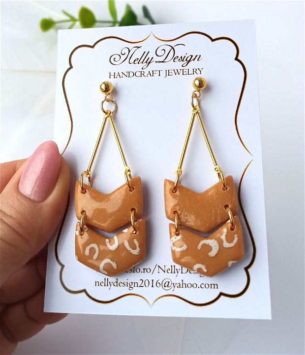 Cercei animal print camel/alb/accesorii inox auriu * Handmade Polymer Clay Earrings