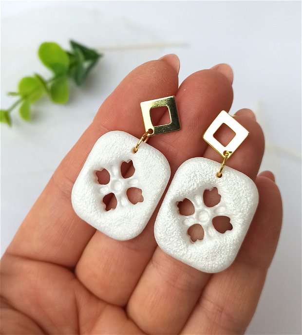 Cercei alb perlat/tortite inox auriu * Handmade Polymer Clay Earrings