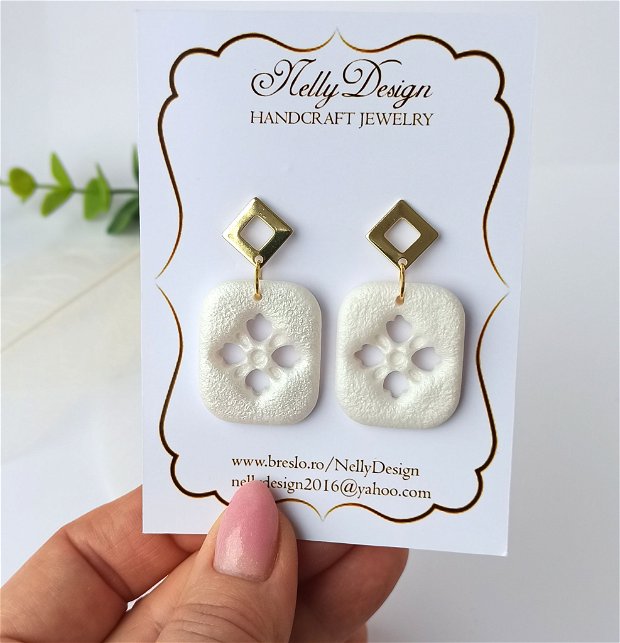 Cercei alb perlat/tortite inox auriu * Handmade Polymer Clay Earrings