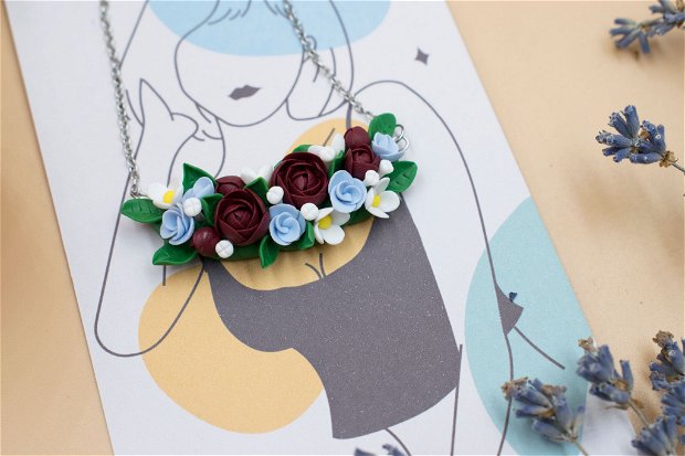 Lănțișor cu flori | Personalizat handmade | Lut polimeric
