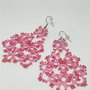 Cercei dantela roz, cercei roz din dantela lucrata cu suveicuta in tehnica frivolite, cercei handmade, bijuterii crosetate