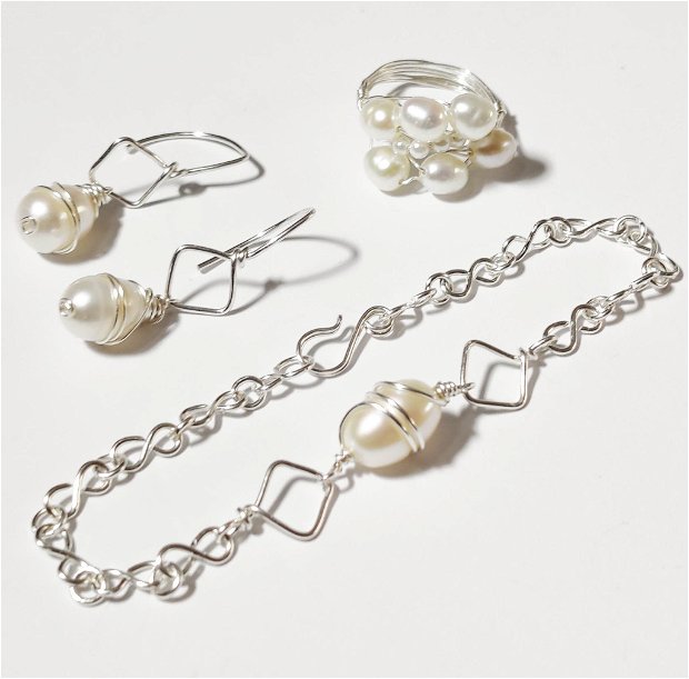 Set perle naturale si argint fillat (983)