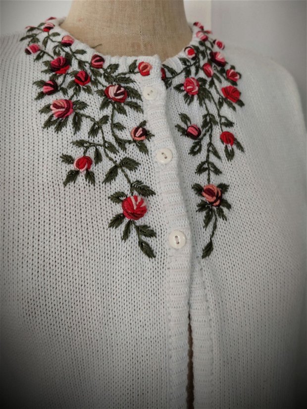 Bluza  bolero tricotata Elsa alb rosu
